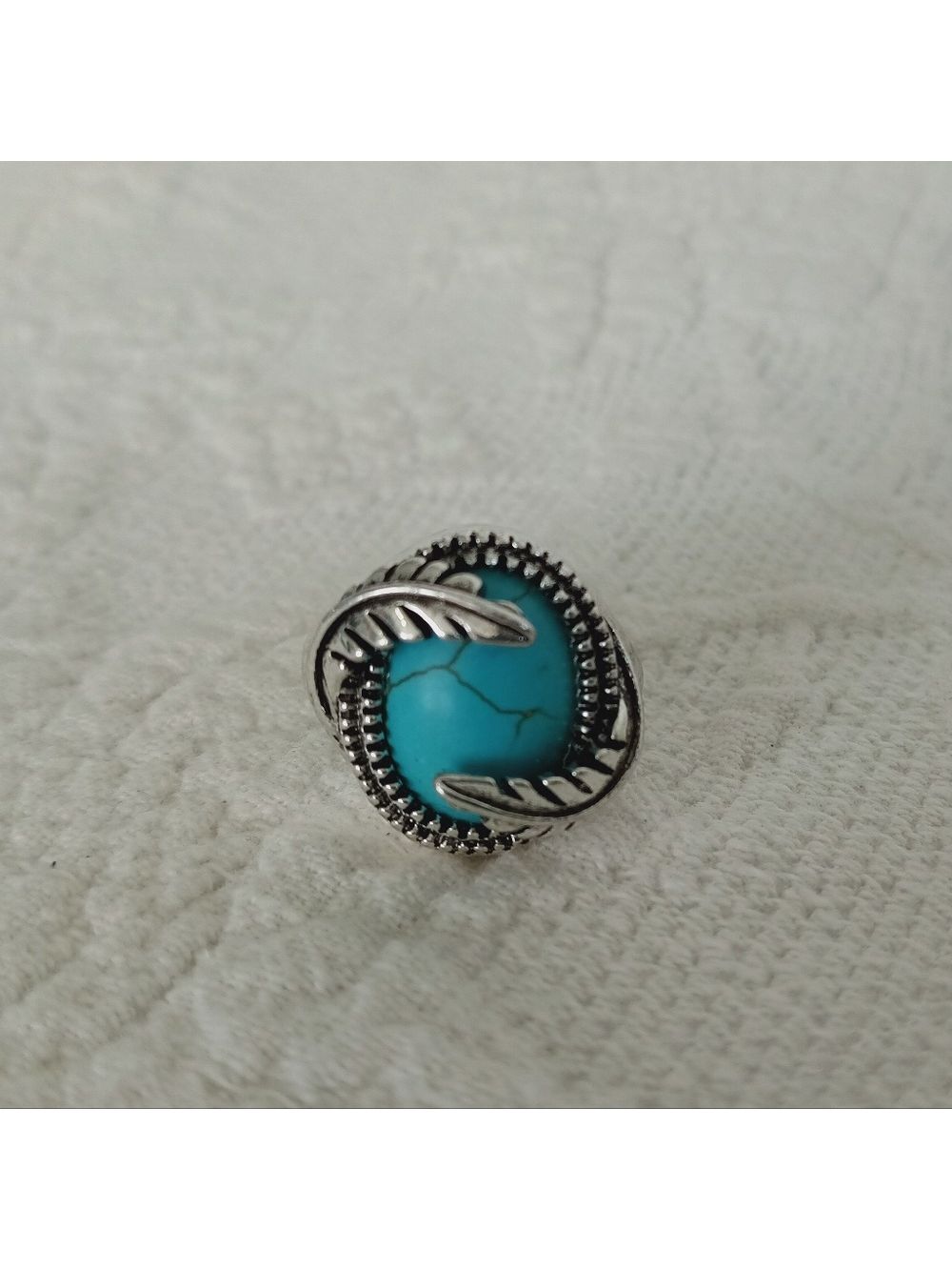 Turquoise Silver Leaf Cocktail Ring Stone Southwest Western Large Nature Size 10 - Picture 6 of 7